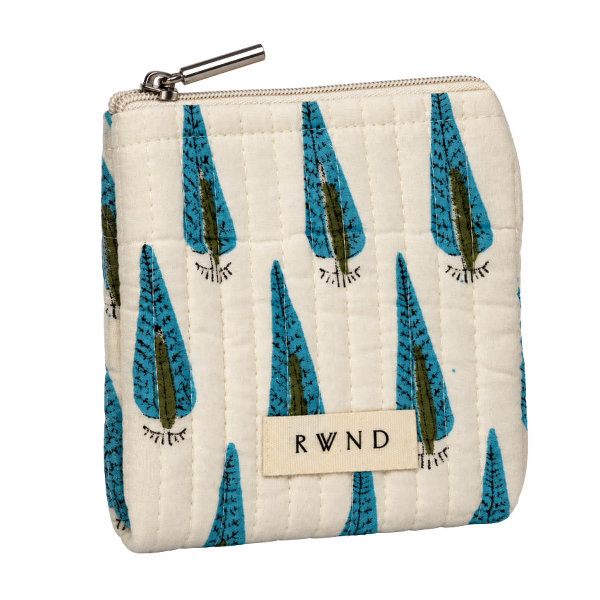 Small Cream & Teal Leaf Quilted Pouch