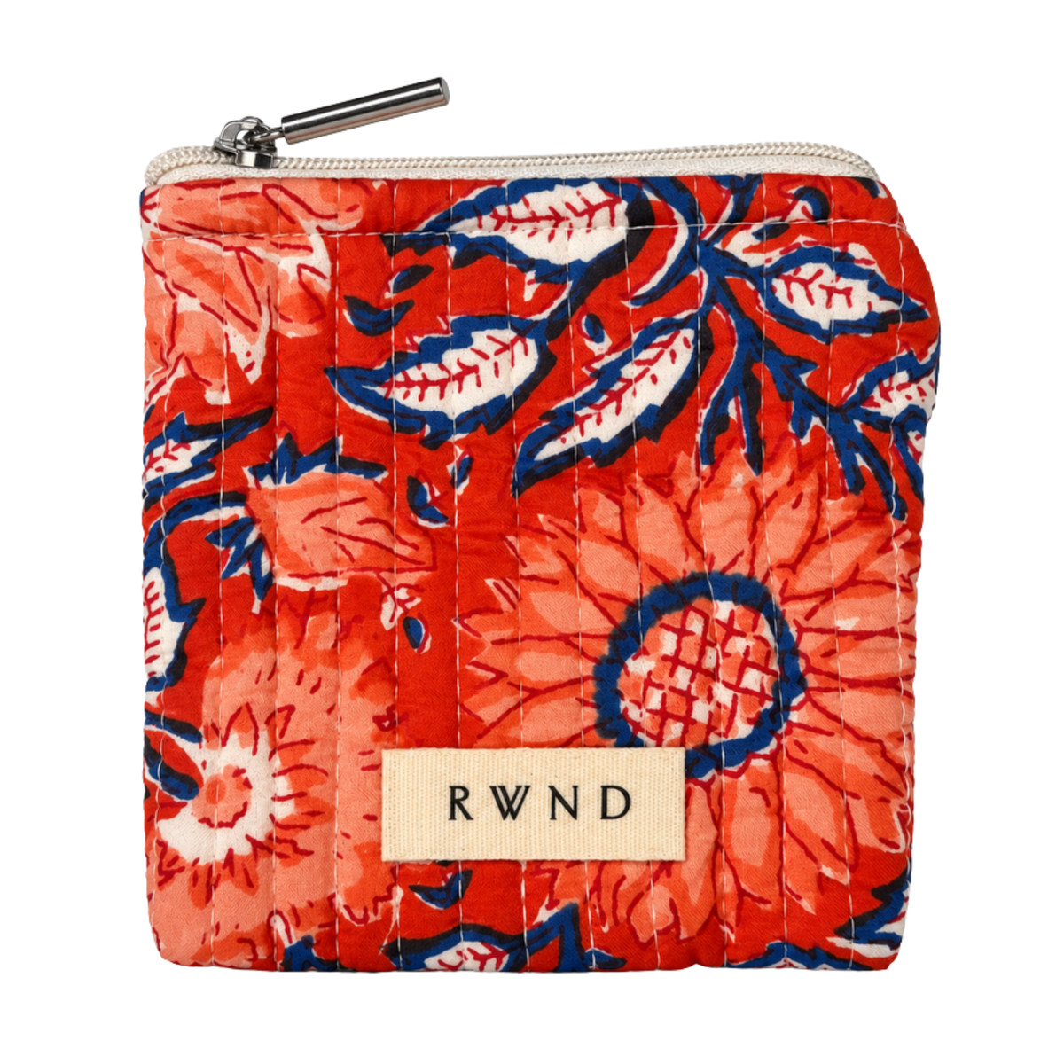 Small Orange & Blue Floral Quilted Pouch