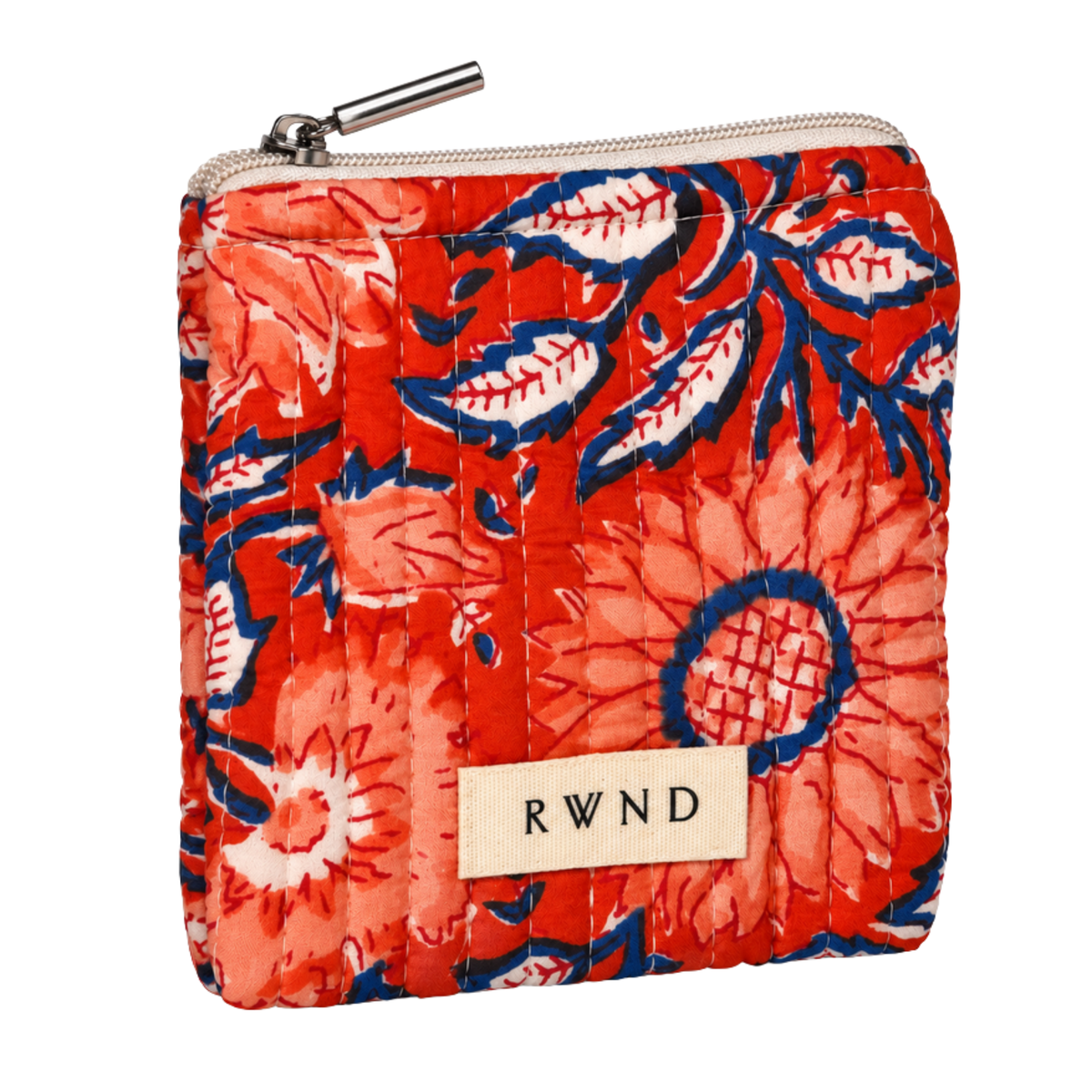 Small Orange & Blue Floral Quilted Pouch