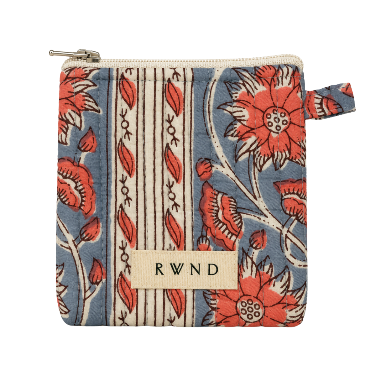 Small Dusty Blue & Coral Floral Quilted Pouch