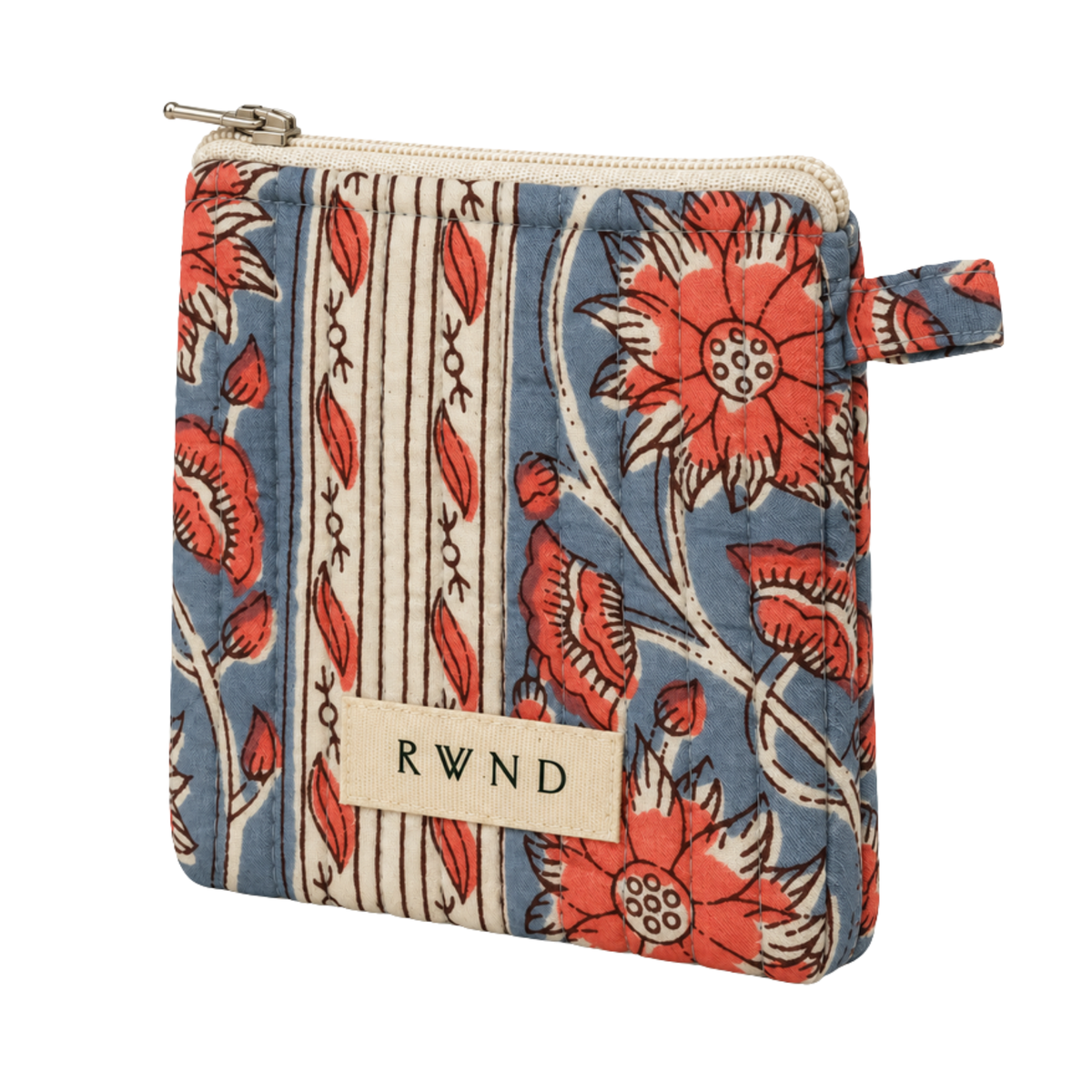 Small Dusty Blue & Coral Floral Quilted Pouch